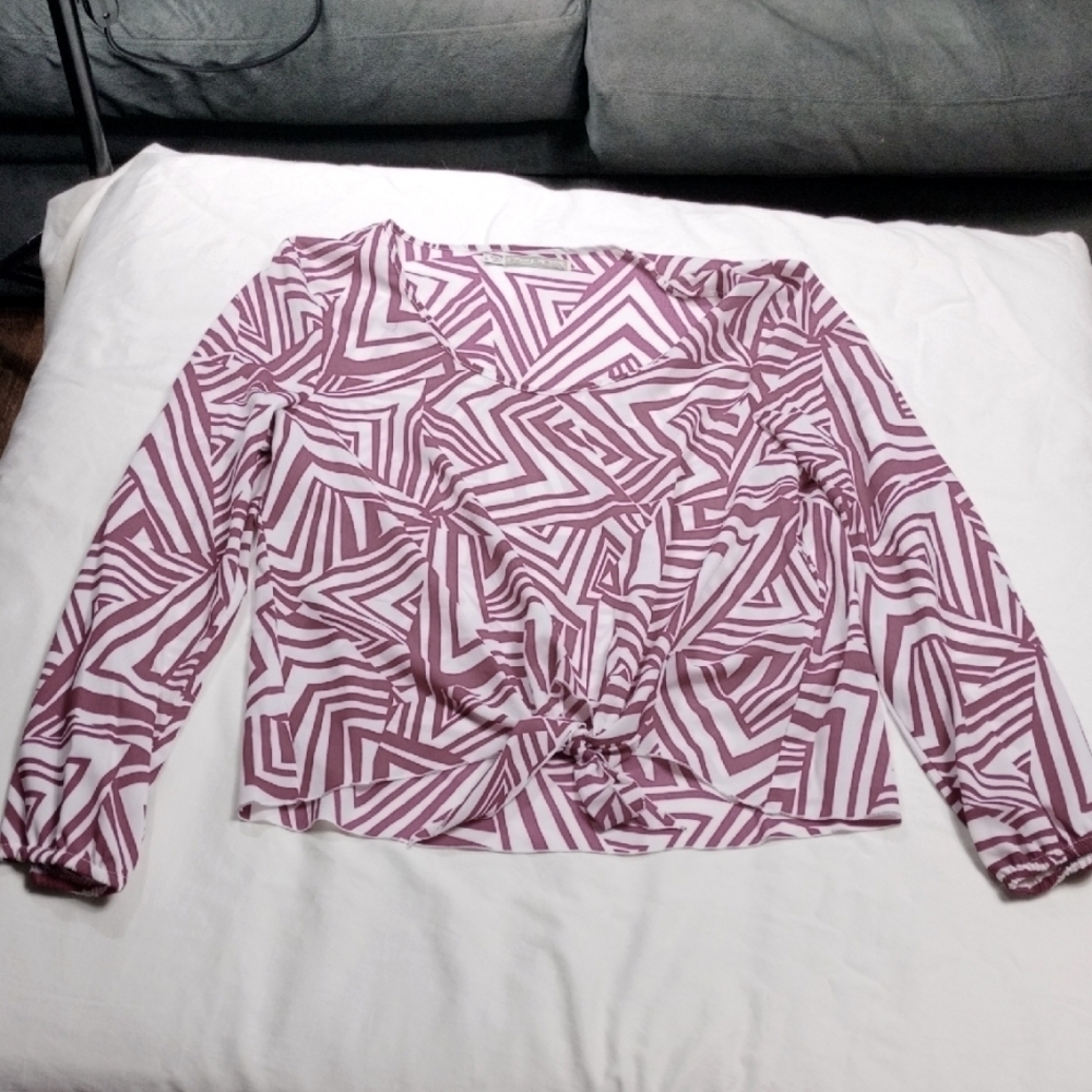 Behind The Seams Womens Geometric Patterned Long Sleeve Top